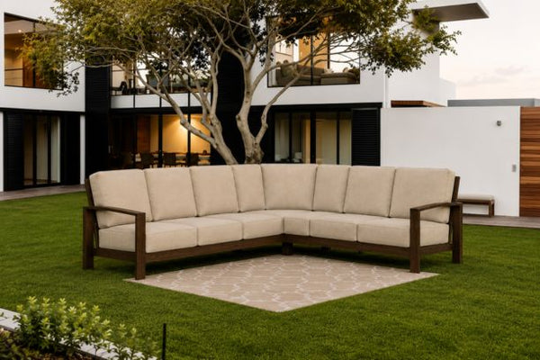 Patio Renaissance Prestige Casual Trellis Aluminum Patio Furniture Corner Sectional with Sunbrella Cushions
