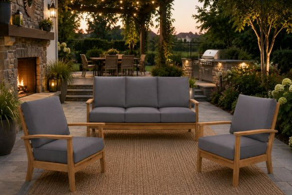 Windrift Grade A Teak Outdoor Patio Seating Sofa and 2 Reclining Club Chairs
