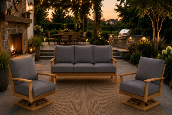 Windrift Grade A Teak Outdoor Patio Seating Sofa with Two Swivel Rockers
