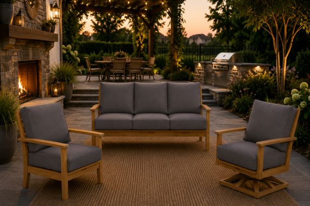 Windrift Grade A Teak Outdoor Seating Group Sofa Swivel Rocker and Reclining Club Chair