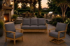 Windrift Grade A Teak Outdoor Seating Group Sofa Swivel Rocker and Reclining Club Chair
