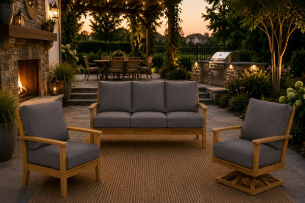 Windrift Grade A Teak Outdoor Seating Group Sofa Swivel Rocker and Reclining Club Chair