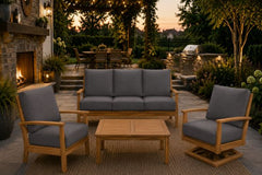 Windrift Grade A Teak Outdoor Seating Sofa Club Chair Swivel Rocker and Coffee Table