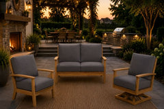 Windrift Grade A Teak Seating Collection Loveseat Club Chair and Swivel Rocker