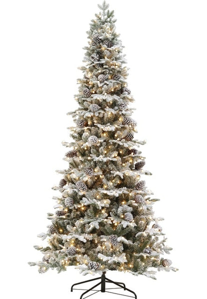 Acadia Pine 9ft. LED Clear Lights Flocked Branches Pine Cones Artificial Christmas Tree