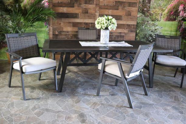 Agio Addison Aluminum Reysta Dining Patio Outdoor Table Chairs For Four Outdura Cushions