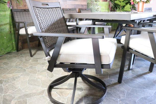 Agio Addison Aluminum Ps Wood Wicker Cayman Outdoor Patio Dining Swivel Chair Extension Table