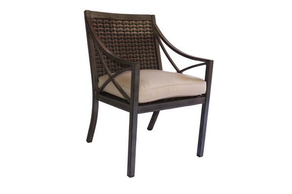 Agio Metropolitan Aluminum Wicker Dining Outdoor Chair Front Sunbrella Cushion