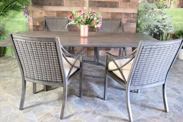 Agio Metropolitan Aluminum Wicker Dining Patio Outdoor Table Chairs For Four