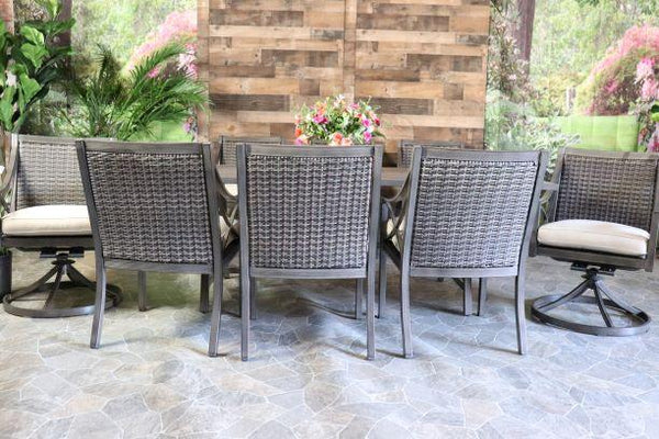 Agio Metropolitan Aluminum Wicker Patio Dining Outdoor Dining For Eight Table Chairs Swivel