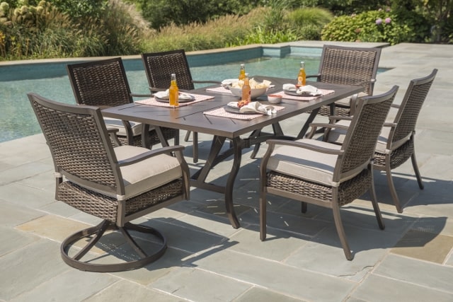 Agio Trenton Mixed Media Outdoor Dining Collection With Swivel Chairs Tahoe