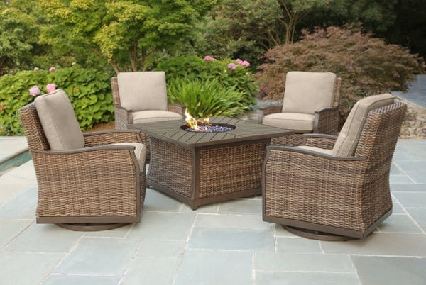 Agio Trenton Outdoor Wicker Fire Pit Seating Group Tahoe