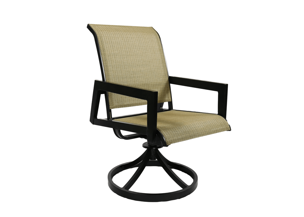 alfresco home aspen cast aluminum sling swivel dining chair front