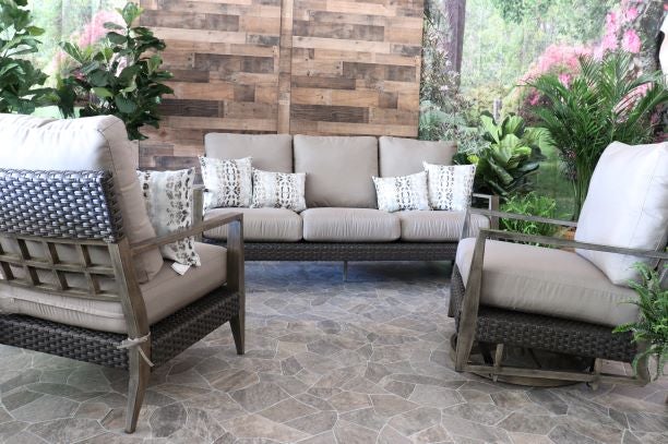 alfresco home cedarbrook aluminum wicker accents seating outdoor sofa swivel glider club chair