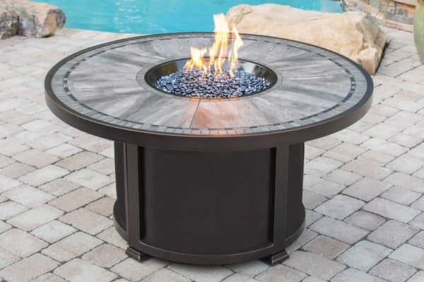 Apricity By Agio Melrose Aluminum Porcelain Top Gas Fire Pit Outdoor Patio Heat Round Lit Beauty
