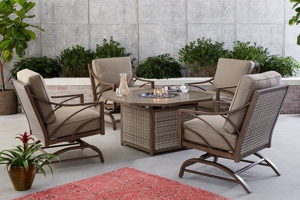 Apricity By Agio Potomac Aluminum PVC Wicker Outdoor Patio Seating Fire Table Rocker Club Chair