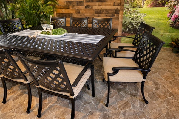 DWL Chateau Aluminum Outdoor Dining 60x84 Weave Table and 10 Dining Chairs