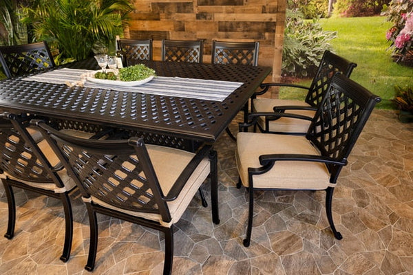 DWL Chateau Aluminum Outdoor 60x84 Weave Table with 10 Dining Chairs