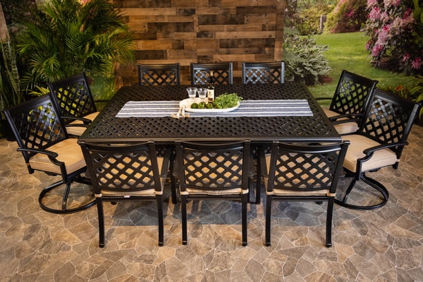 DWL Chateau Outdoor Aluminum Dining 60x84 Table with 6 Stationary and 4 Swivel Chairs