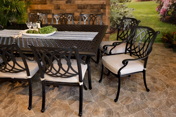 DWL Glenhaven Chelsea Outdoor Aluminum Dining 11 Piece 60x84 Weave Table with 10 Dining Chairs