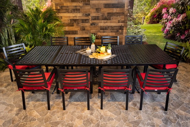 DWL Glenhaven Stone Harbpr Aluminum 11 Piece Outdoor Dining Extension Table with 10 Dining Chairs