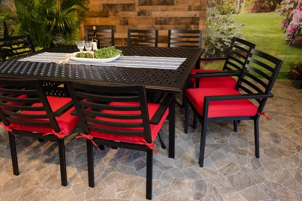 DWL Glenhaven Stone Harbor Aluminum Outdoor Dining 11 Piece 60x84 Weave Table with 10 Chairs