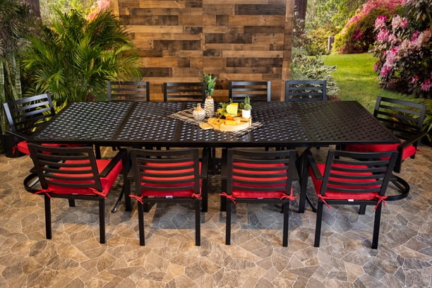 DWL Glenhaven Stone Harbpr Aluminum Outdoor Dining 11 Piece Weave Extension Table with 8 Dining and 2 Swivel Chairs