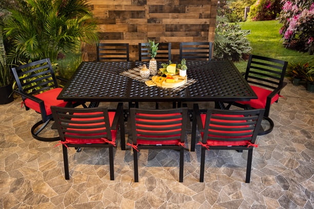 DWL Glenhaven Stone Harbor Aluminum Outdoor Extension Table with 6 Stationary and 2 Swivel Dining Chairs