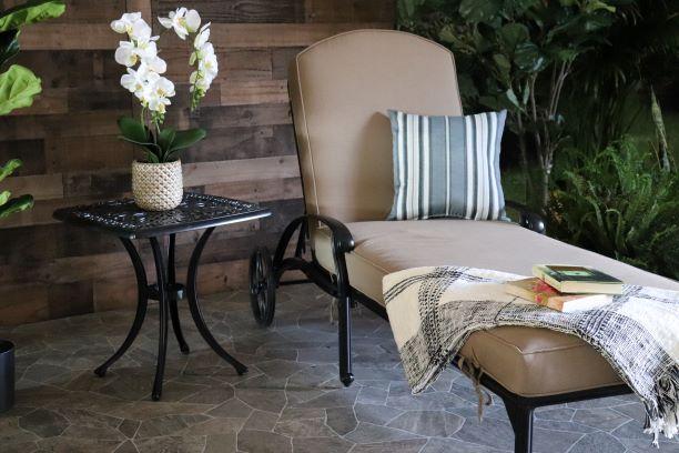 dwil lillian aluminum lynnwood seating outdoor patio chaise drink table sunbrella