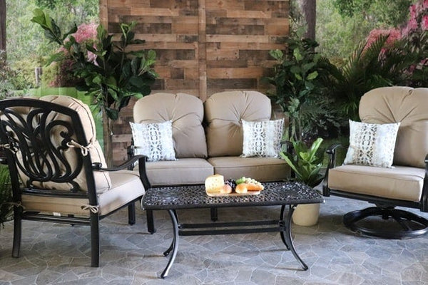 dwl lillian aluminum lynnwood seating outdoor patio love seat club chair swivel rocker coffee table