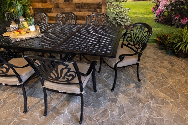 DWL Lynnwood 11 Piece Aluminum Outdoor Dining Weave Extension Table with 10 Dining Chairs