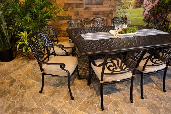 DWL Lynnwood Aluminum Outdoor Dining 60x84 Weave Table with 10 Dining Chairs