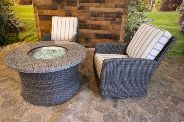 Erwin and Sons Edgewater Outdoor Wicker Seating Gas Fire Pit with Swivel Chairs