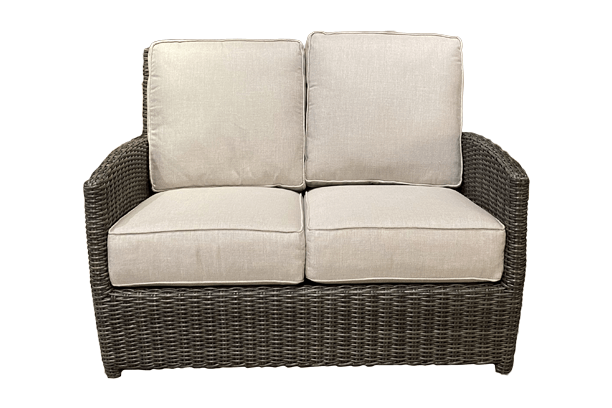 Erwin and Sons Edgewater Wicker Outdoor Seating Patio Loveseat Front View with Sunbrella Cushion