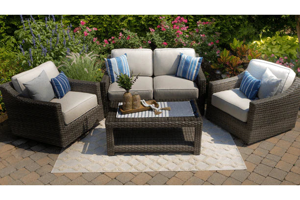 erwin and sons southampton all weather wicker aluminum frame outdoor patio seating love seat club chair swivel glider coffee table sunbrella cushions idol seagull