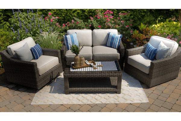 Southampton 4 Piece Outdoor Seating Set - Love Seat, Club Chair, Swivel ...