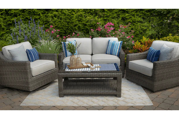 erwin and sons southampton all weather wicker aluminum frame outdoor patio seating love seat club chair swivel glider coffee table collection sunbrella idol seagull