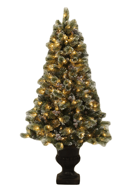 Frosted Spruce Potted Clear LED Lights Berries Artificial Christmas Tree