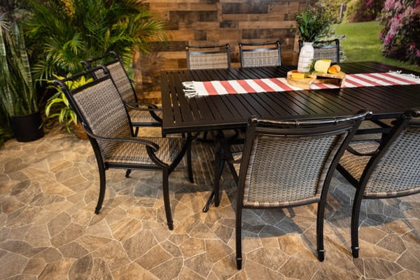 Glenhaven Bimini 11 Piece Aluminum Dining 60x93 Stone Harbor Table with 10 Dining Chairs