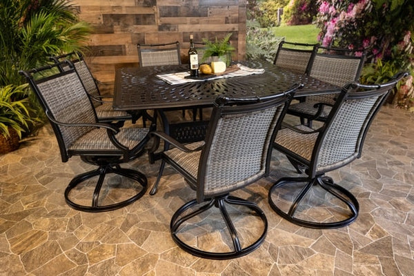 Glenhaven Bimini 9 Piece Aluminum Outdoor Dining 64 Square Chelsea Table with 8 Swivel Chairs