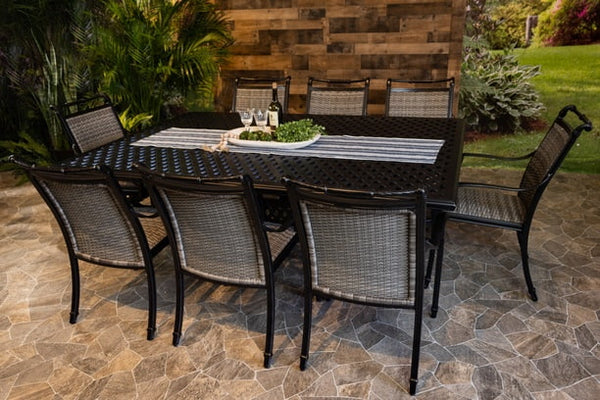 Glenhaven Bimini Aluminum Outdoor Dining 60x84 Weave with 8 Chairs