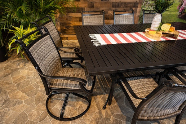 Glenhaven Bimini Dining 11 Piece Aluminum 60x93 Stone Harbor Table with 6 Stationary and 4 Swivel Dining Chairs