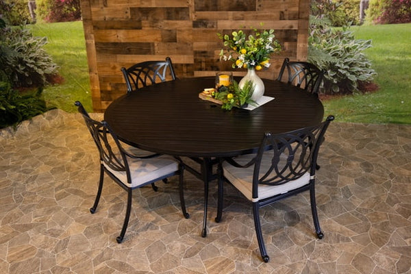 Glenhaven Chelsea Aluminum Patio Dining 66 Round Stone Harbor Table with 4 Dining Chairs