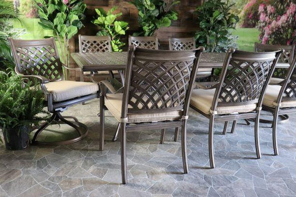 glenhaven home and garden chateau 2 aluminum oakcrest dining patio outdoor weave table two swivel chairs sic dining chairs