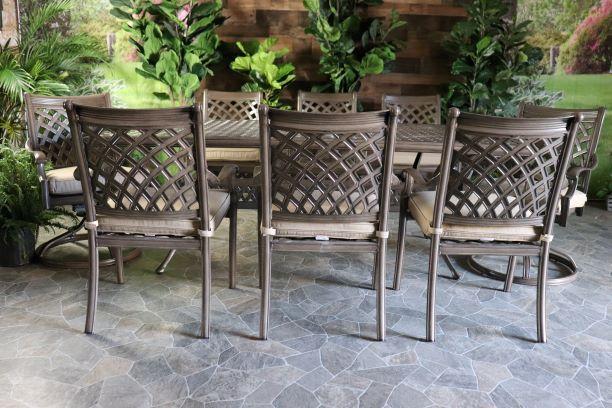 glenhaven home and garden chateau 2 aluminum oakcrest outdoor dining patio six chairs two swivel weave table