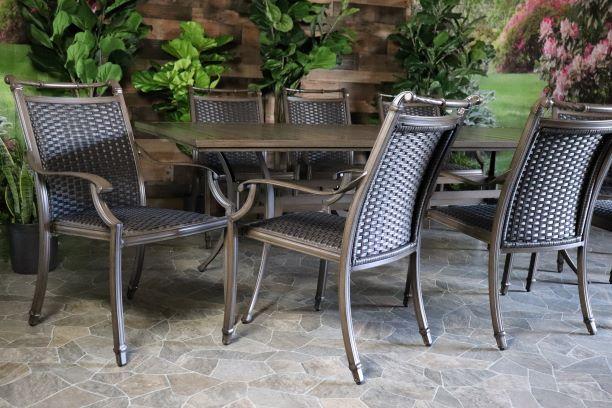glenhaven home and garden maxwell aluminum wicker aruba dining set patio outdoor dining chairs eight slat top table