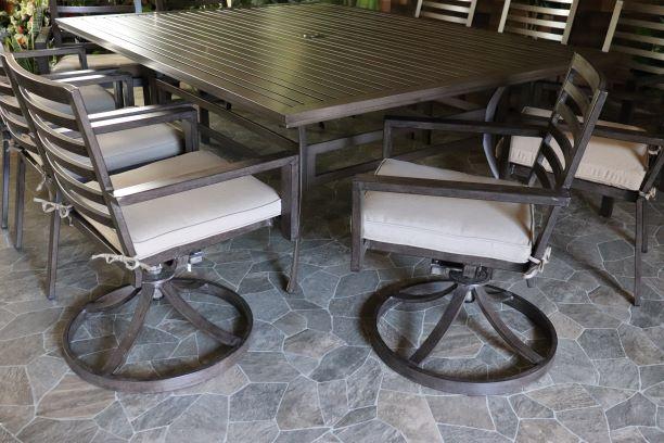 glenhaven home and garden palm springs aluminum outdoor dining table dining chairs swivel sunbrella