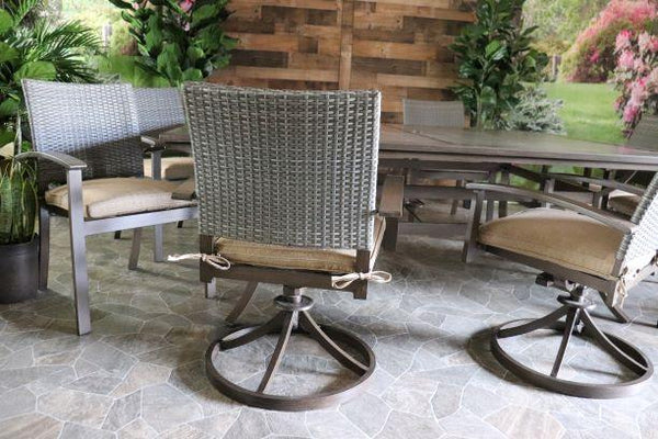 glenhaven home and garden sedona aluminum wicker dining patio outdoor table swivel dining chairs set