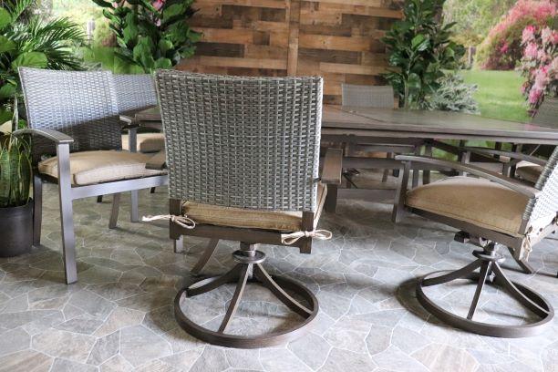 glenhaven home and garden sedona aluminum wicker dining patio outdoor table swivel dining chair set
