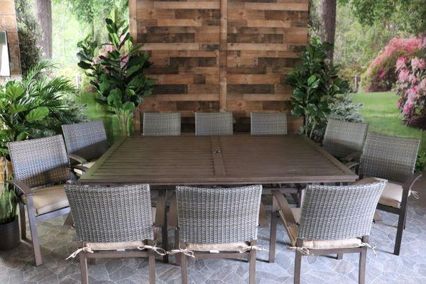 glenhaven home and garden sedona aluminum wicker dining patio outdoor table chairs set ten